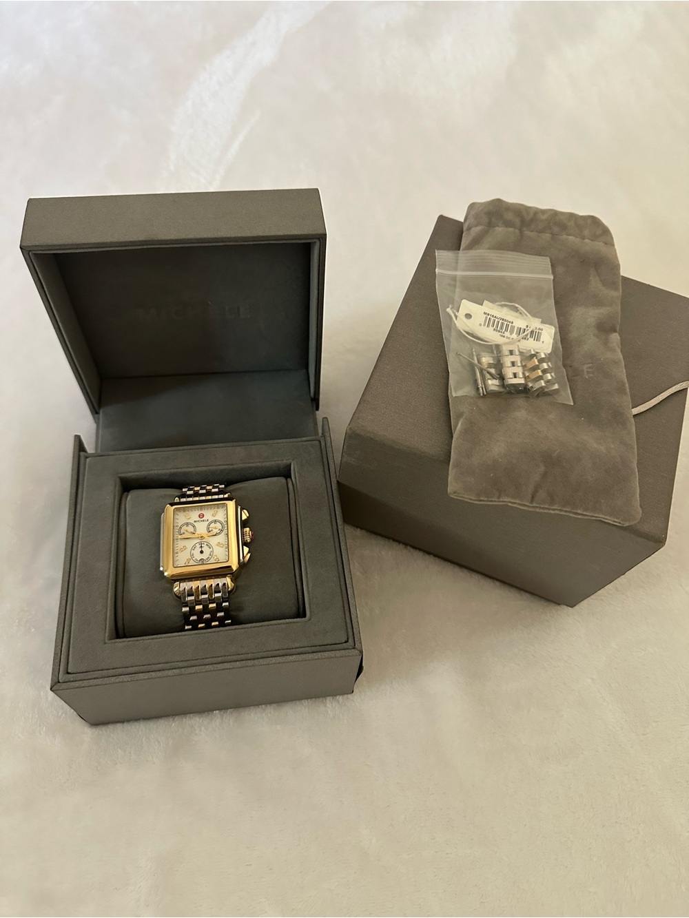 MICHELE Two-Tone Gold and Silver Square Chronograph Watch